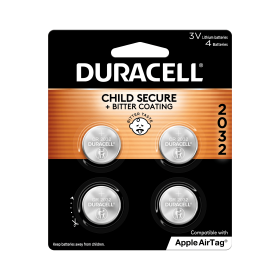 Duracell CR2032 3V Lithium Coin Battery with Child Safety Features, Compatible with Apple AirTag, Key Fob, Car Remote, Glucose Monitor