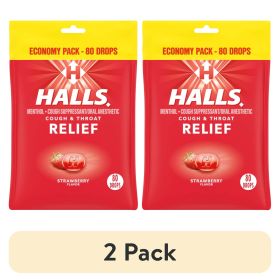 (2 pack) HALLS Relief Strawberry Cough Drops, Economy Pack, 80 Drops