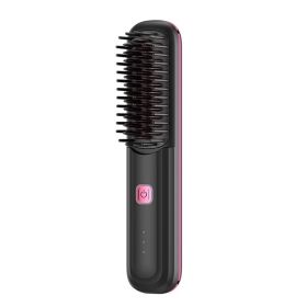 black wireless straight hair comb: super. Soft bristled brush, portable cordless design, USB charging, hidden heating, scalp massage