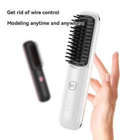 White wireless straight hair comb: super. Soft bristled brush, portable cordless design, USB charging, hidden heating, scalp massage