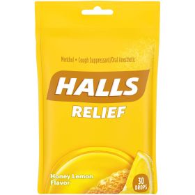 HALLS Relief Honey Lemon Cough Drops, 30 Drops