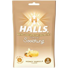 HALLS Throat Soothing Honey Vanilla Cough Drops, 30 Drops (Brand: HALLS)