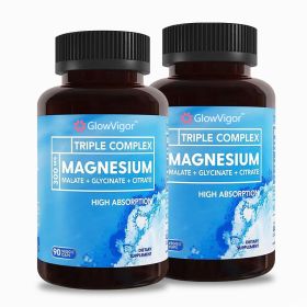 Triple Magnesium Complex | 300mg of Magnesium Glycinate, Malate, & Citrate for Muscles, Nerves, & Energy | High Absorption | Vegan, Non-GMO | 90 Capsu (particle: Two bottles)